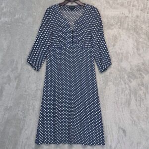 Boden Seth Dress Blue and White Polka Dot 3/4 Sleeve Viscose Size 10L